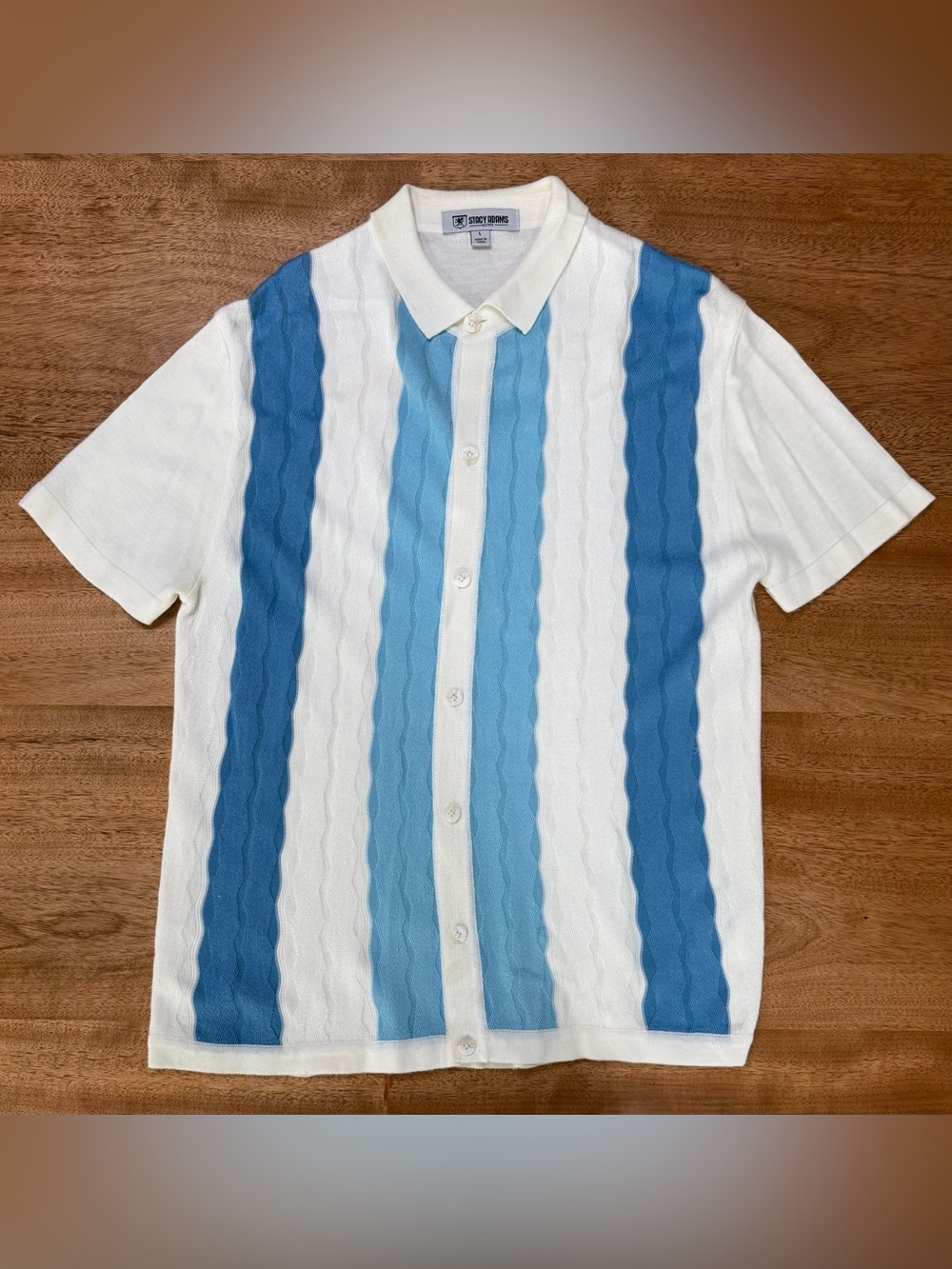 Stacy Adams - Men’s Polo Button-Down Shirt | White, Light Blue & Blue | Size L
